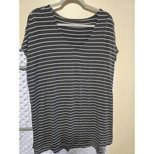 Daily Ritual Women's Jersey Short-Sleeve Striped Shirt Size Xl Grey And White